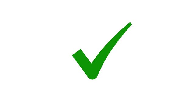 A clean animation of a green check mark (tick symbol) on a plain white background. Ideal for representing success, approval, correct choice, task completion, checklist verification