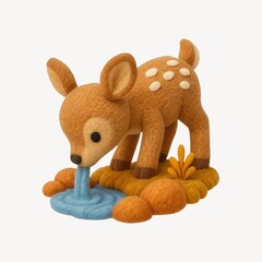 Obraz premium Cute felt deer drinking water