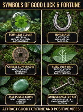 Symbols of good luck and fortune four leaf clover horseshoe and more for prosperity