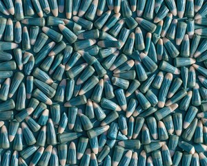 Fototapeta premium Teal candy corn pattern scattered in a flat lay on a dark blue background, featuring waxy textures and cool tones for modern seasonal packaging design