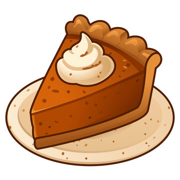 Pumpkin Pie Slice with Whipped Cream Cartoon Vector Illustration
