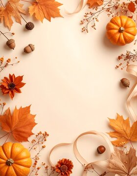 Elegant Autumn Seasonal Frame Featuring Vibrant Orange Pumpkins and Crisp Fallen Maple Leaves