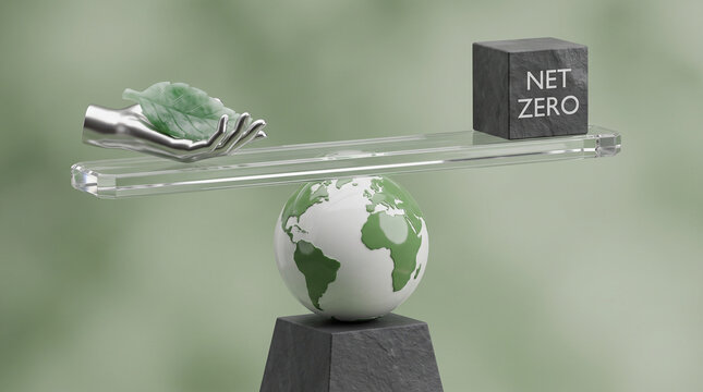 Corporate Environmental Responsibility and Net Zero Strategy Balanced on Global Scale with Green Leaf