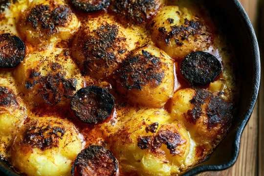Baked bread pudding with blueberries and spices