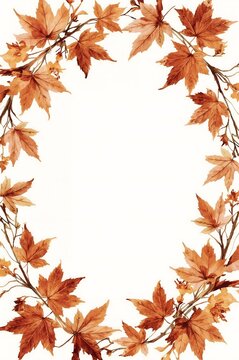 Elegant autumn maple leaf border surrounding clean white copy space for seasonal design