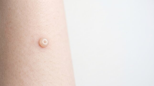 Macro Close Up of Arm Skin with Single Molluscum Contagiosum Pearl Like Nodule