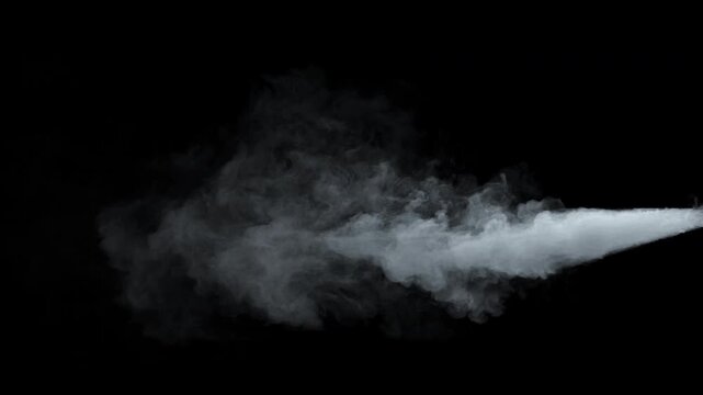 High pressure steam jet on alpha channel. Pressurized gas vapor jet blast isolated. Realistic smoke spray stream
