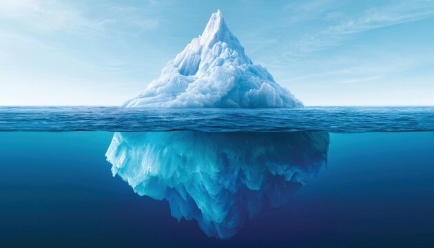 Majestic iceberg rising from the ocean with underwater portion visible