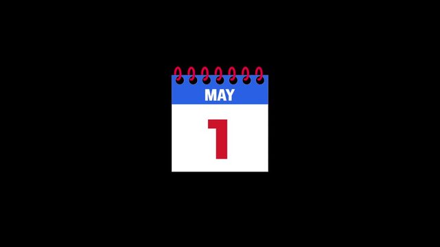 Daily Calendar Page Flip Animation from April 30 to May 1 with Page Turn Transition on Black Background. Day to day. date change concept