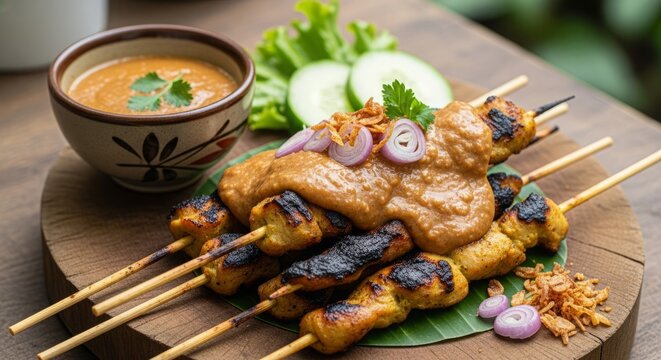 Authentic Indonesian Chicken Satay with Peanut Sauce Professional Food Photography