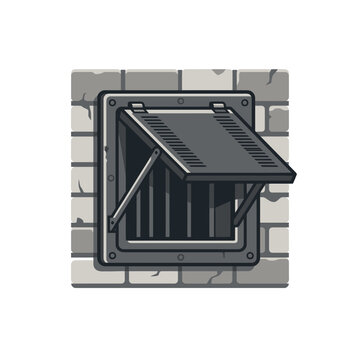 Metal vent hatch on stone wall.