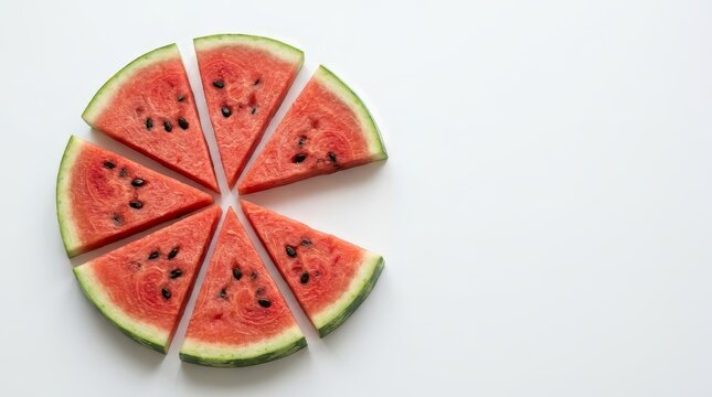 Fresh organic watermelon slices, red fruit pieces with seeds, healthy summer diet food snack, refreshing citrullus nutrition, isolated on white background