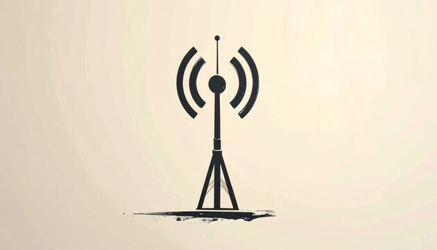 Minimalist sketch of a radio tower with signal waves.