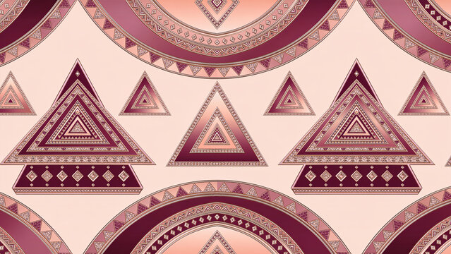 Elegant seamless tribal triangle motif pattern in a plum and blush color scheme, high-resolution seamless tile