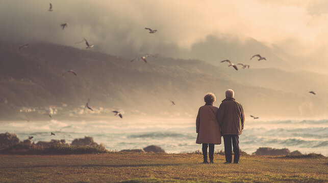 Senior Couple Standing Together by the Sea