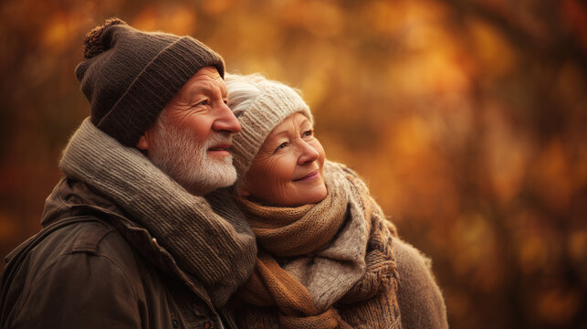 Senior Couple Smiling Together in Autumn