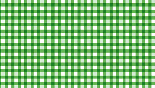 Seamless bright green and white gingham checkered pattern background texture. Classic picnic tablecloth, kitchen textile, country style fabric vector pattern for summer banner and restaurant design.