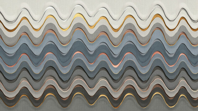 Elegant Abstract Seamless Pattern with Wavy Layered Ribbons and Metallic Gold Accents for Sophisticated Modern Decorative Backgrounds