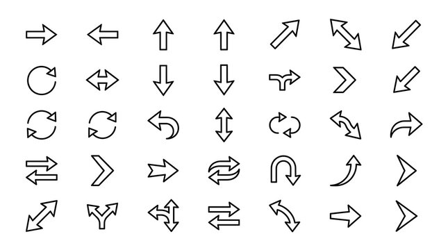 Set of linear arrow icons for interface design and web navigation