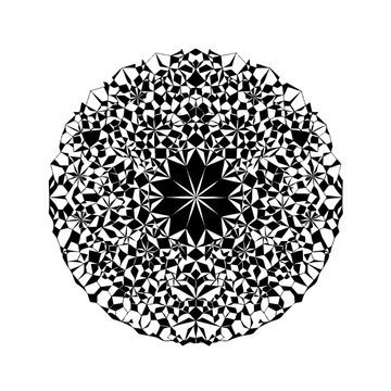Geometric mandala pattern with sharp triangular shapes and radial symmetry on white background