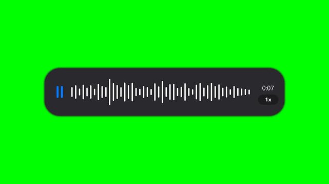 Audio voice message bar UI element with sound waveform player on green screen background Motion Graphic for video editing