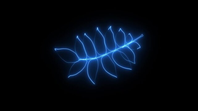 Glowing blue neon leaf shape made of digital dots