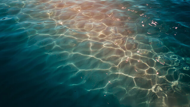 Sunlight Reflecting on Turquoise Ocean Surface with Gentle Ripples and Caustic Light Patterns Forming a Calm Abstract Background