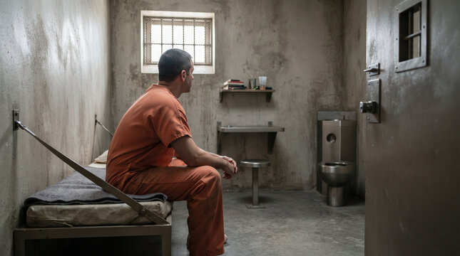 Prison Inmate Sitting Alone in Jail Cell