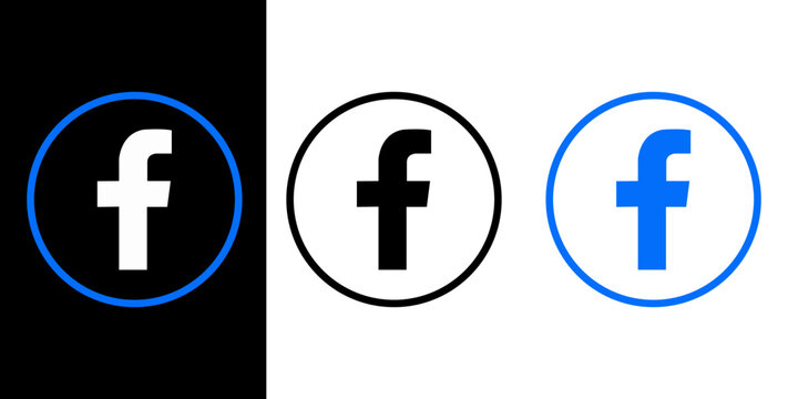 Set of facebook social media icons in different styles including white f circle, black f circle, and blue f circle august 08, 2026, in chittagong, bangladesh