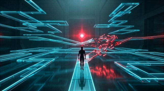 Misaligned objective inside a glowing maze