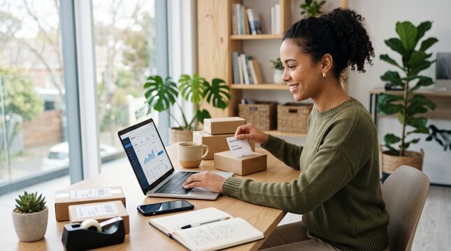 Young Entrepreneur Managing Online Business from Modern Home Office