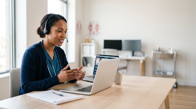 Healthcare Professional Conducting Digital Consultation in Modern Clinic