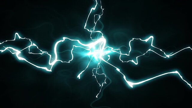 Powerful electric lightning thunderbolt animation with blue energy flash, glowing plasma arcs, spark burst and storm effects, dynamic VFX overlay for cinematic scenes, gaming and anime action 4k