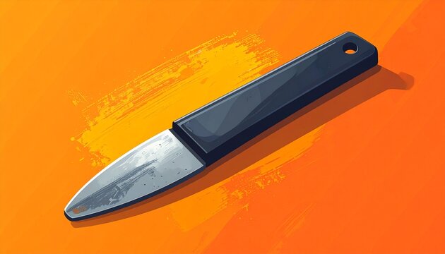 Sharp Utility Knife with Black Handle on Orange Background.
