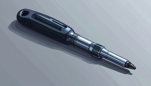 Isolated black screwdriver on gray background.