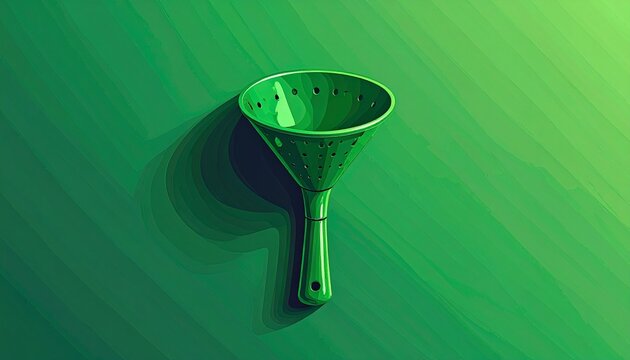 Green Plastic Funnel Isolated on Gradient Background.