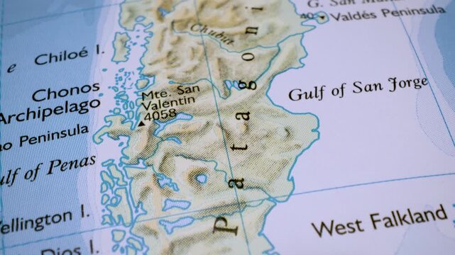 gliding over patagonia on a physical map
