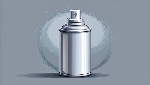 Silver spray paint can with mist effect illustration.