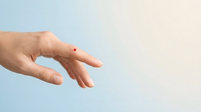Minimal close-up of a finger with a small red wound against a soft light background, representing minor injury, healthcare, first aid, and skin care.