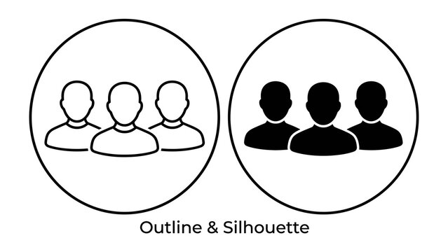 Outline and Silhouette Figures: A visual comparison contrasting outline figures with solid silhouette figures, representing concepts of visibility, form, and representation.