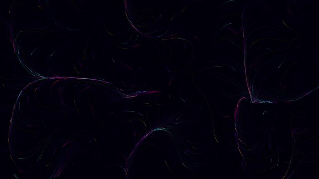 Dynamic neon magenta vector field light trails sweep across a dark background. High-energy organic filaments warp fluidly in this abstract sci-fi motion graphic, perfect for VJ loops, tech backdrops, 