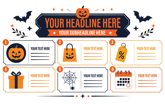 Halloween Sale Promotion Infographic with Shopping and Discount Icons