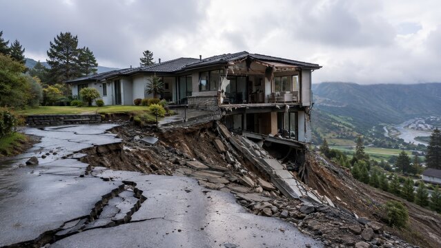 Earthquake and Landslide Damage to Mountain Homes on Unstable Hillside