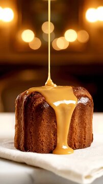 Gourmet French Canel&eacute; Pastry Drizzled with Smooth Sweet Caramel Sauce for Elegant Dessert Presentation