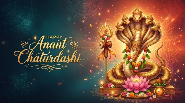 Happy Anant Chaturdashi Cobra Worship Festival India Hindu Tradition Auspicious Celebration Blessing Image