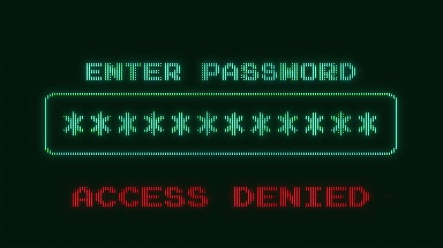 Retro-Futuristic pixelate Monitor synthwave style. Retro CCTV or VHS pixel Wireframe. Digital background. 80s, 90s Retro futurism, Retro wave cyberpunk grid matrix style. Enter Password Access Denied
