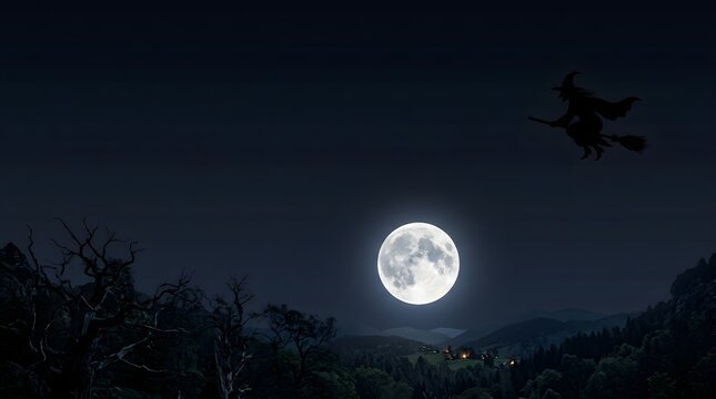 Bright full moon shining in a dark clear night sky, creating a calm and minimal nocturnal atmosphere.