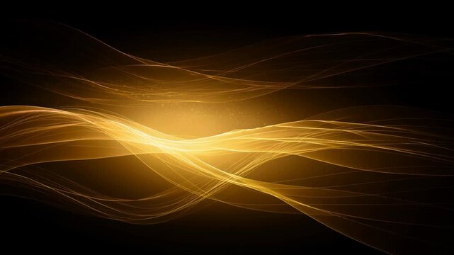Abstract golden light waves flowing on dark background with glowing warm energy effect
