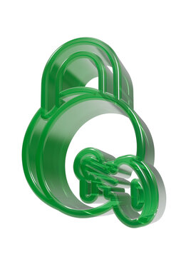 Padlock icon crafted from semi-transparent green resin material provides a secure and modern visual metaphor.
