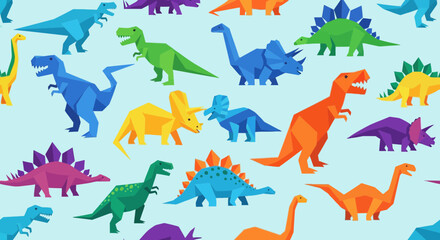 Colorful geometric dinosaurs seamless pattern © alfi